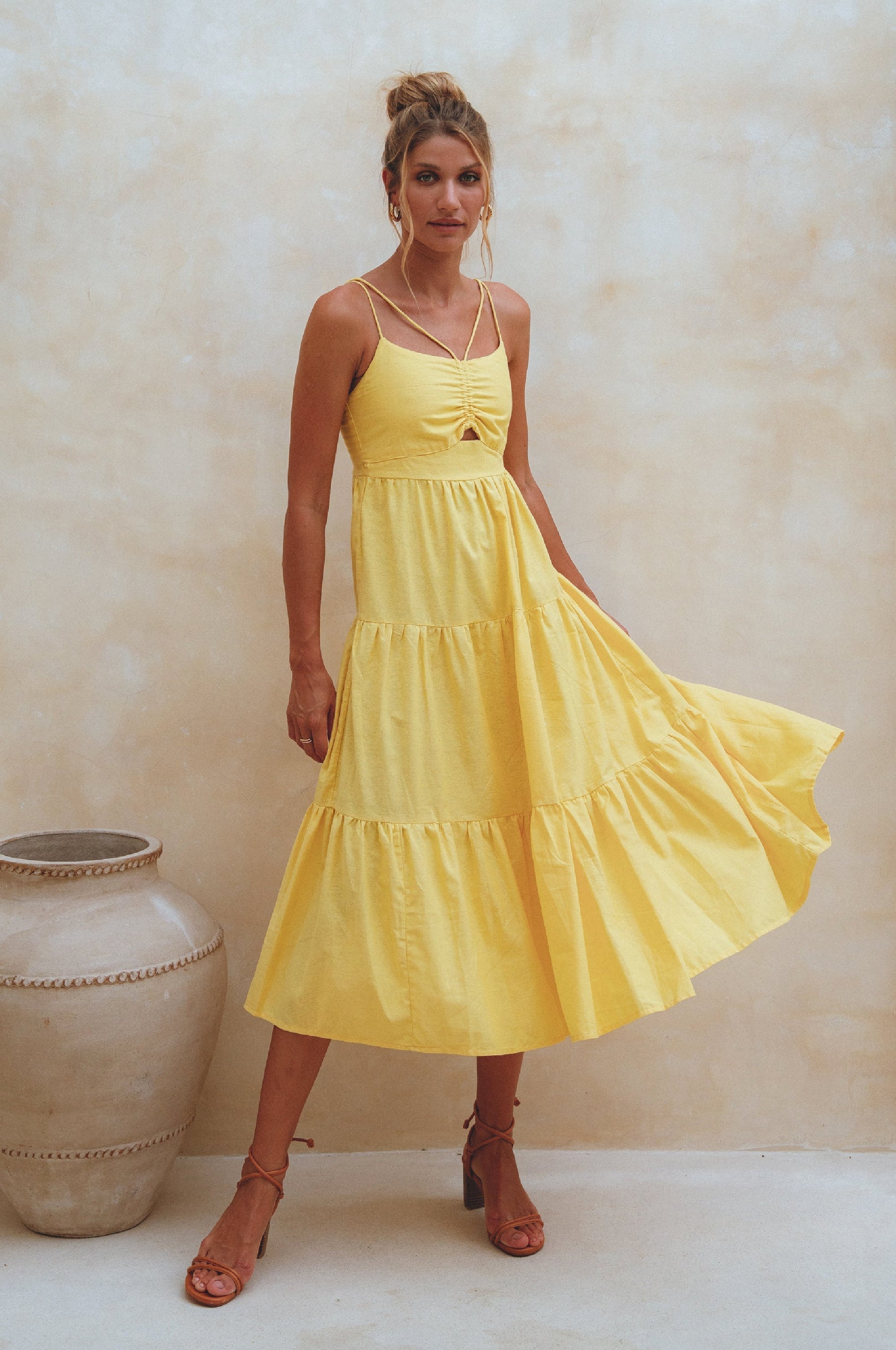 Rafaela Strappy Linen Midi Dress by Bali ELF