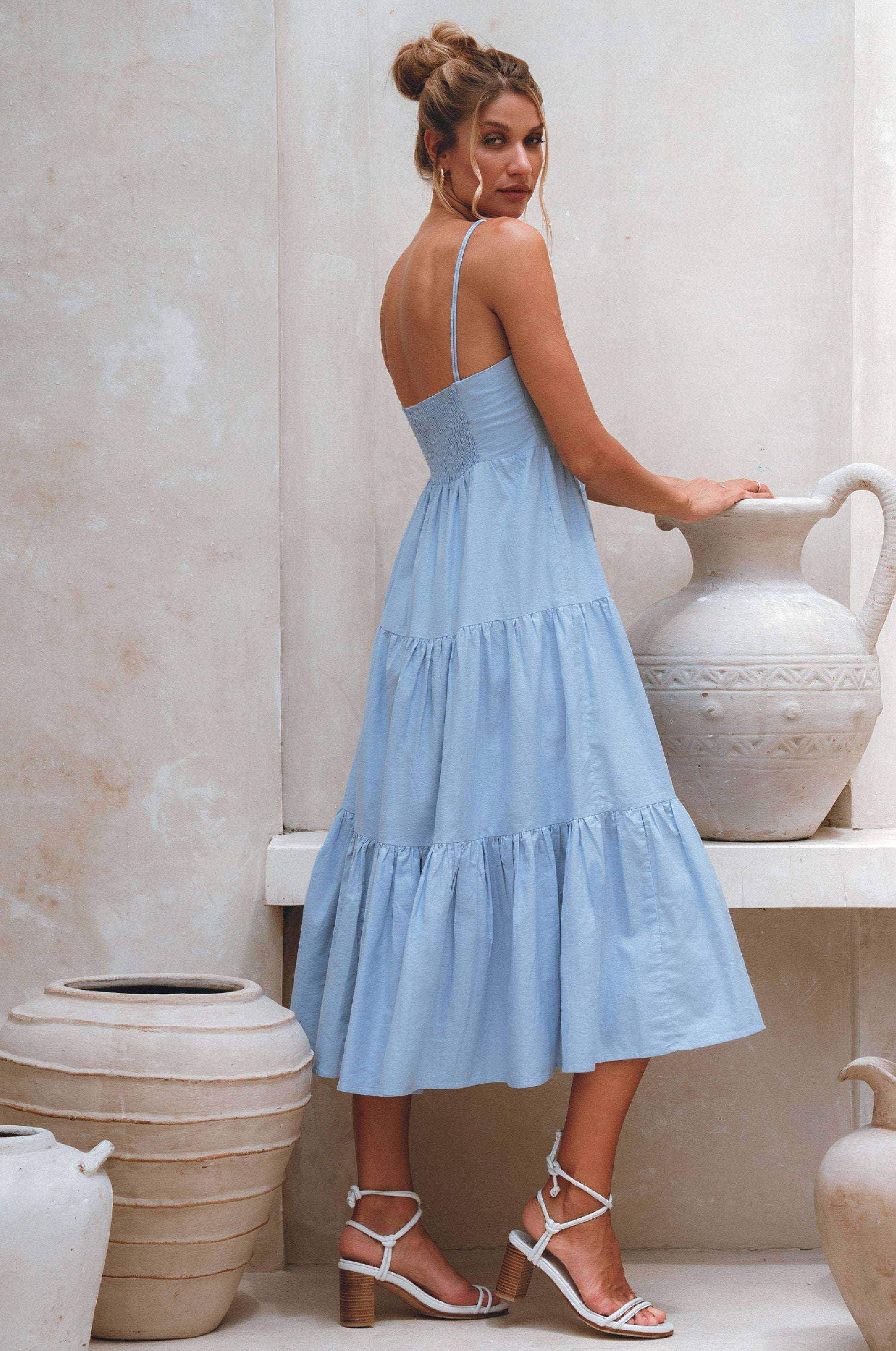 Rafaela Strappy Linen Midi Dress by Bali ELF