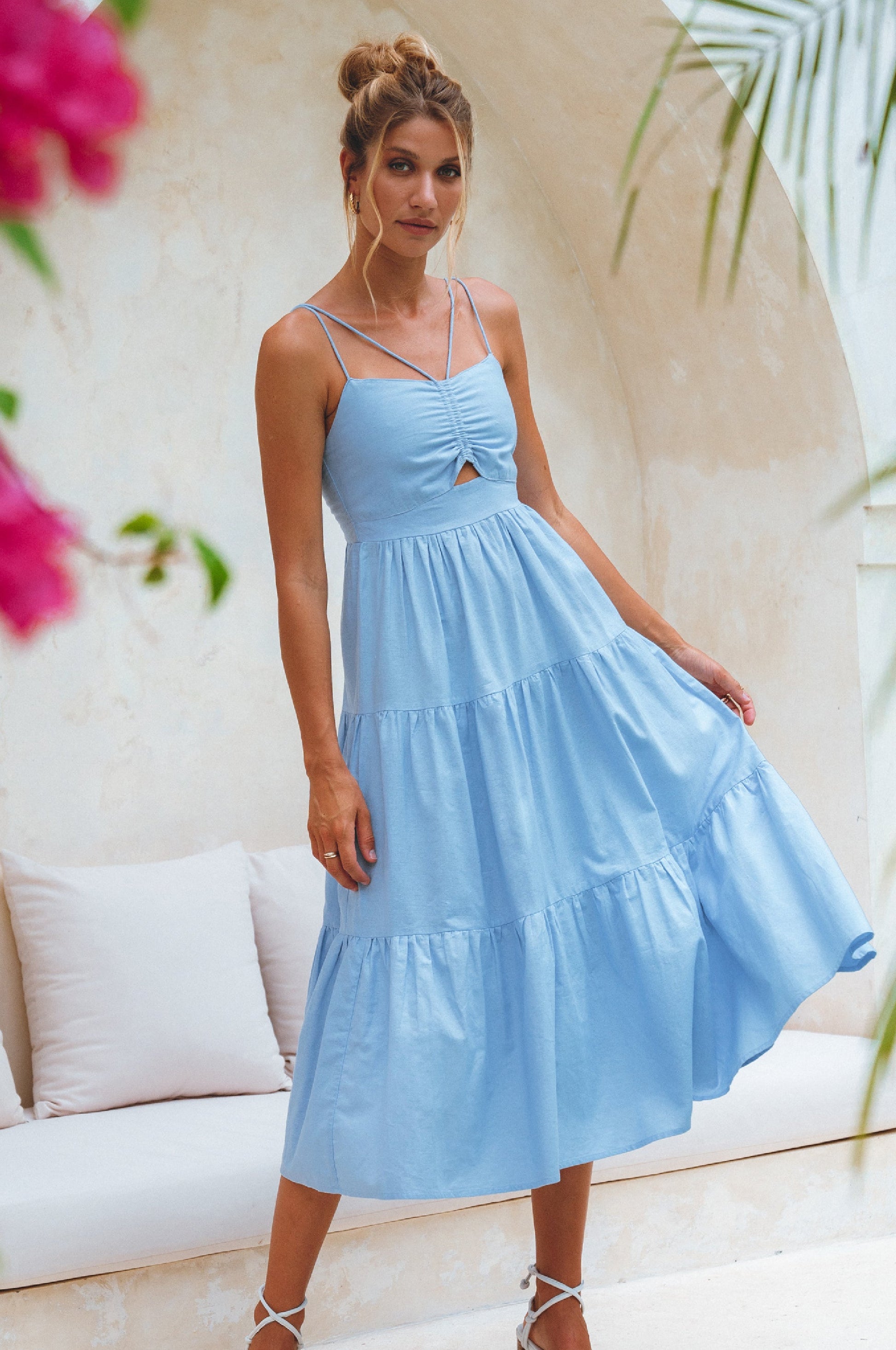 Rafaela Strappy Linen Midi Dress by Bali ELF