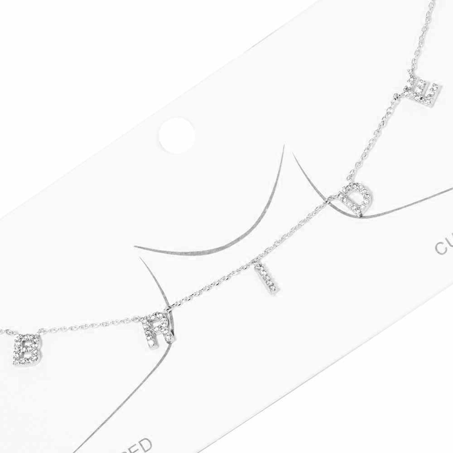 Rhodium Bride Message Pendant Gold Dipped CZ Necklace, is beautifully decorated with the Bride message and makes you stand out from the crowd at the perfect occasion. It is a beautiful gift idea for the bride to make her surprised with this beautiful message earring. Perfect choice for the wedding, reception, anniversary, thank you, occasion, bachelorette Party and wedding shower, etc. to have a unique and beautiful look with the wedding or special outfit.