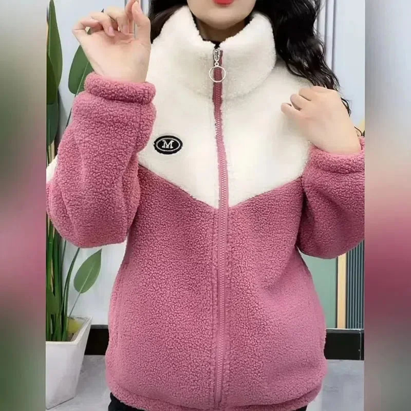 Women's Quilted Lamb Fleece Jacket | Warm Mid-Length Coat -femstylo