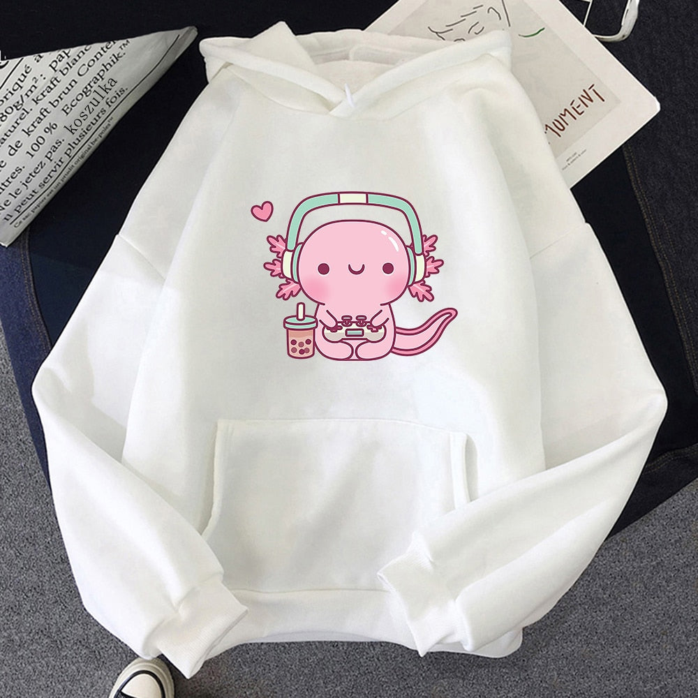 Kawaii White Axolotl Gamer Hoodie