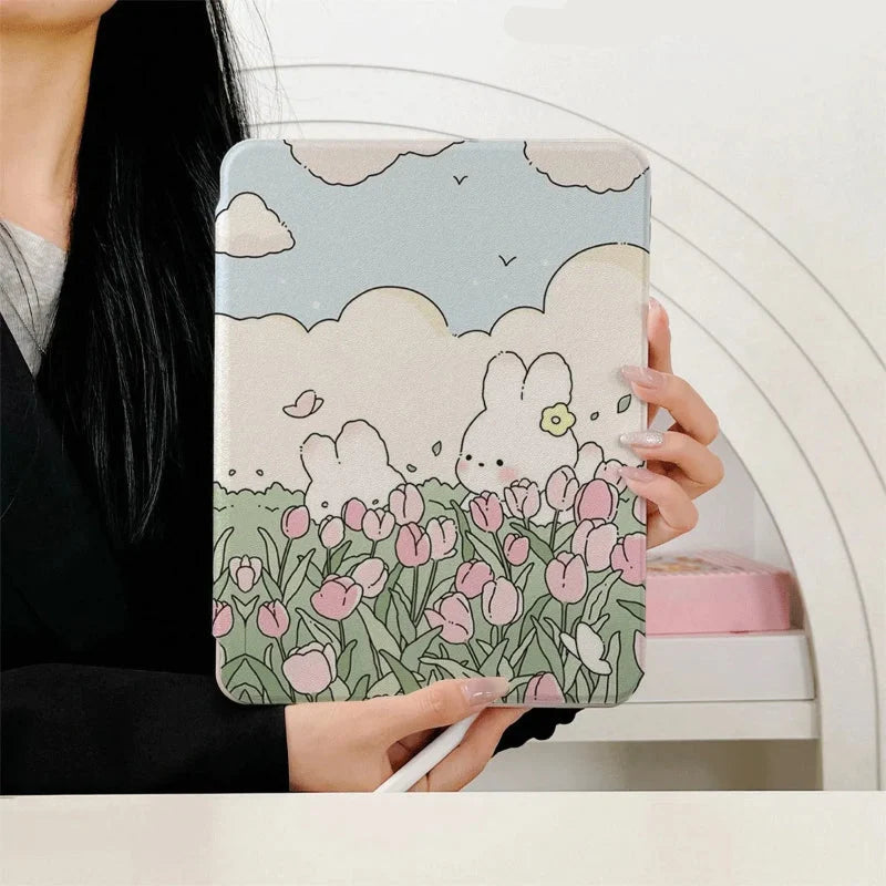 Kawaii Tulips & Bunnies iPad Case