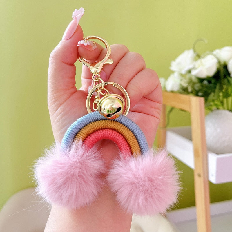 Kawaii Fluff Ball Rainbow Keychain