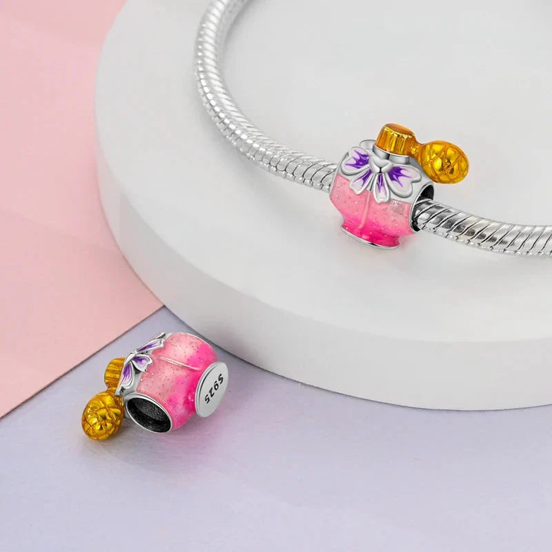Romantic Pink Crown Perfume Bottle Charms Beads Bracelets Fine Jewelry