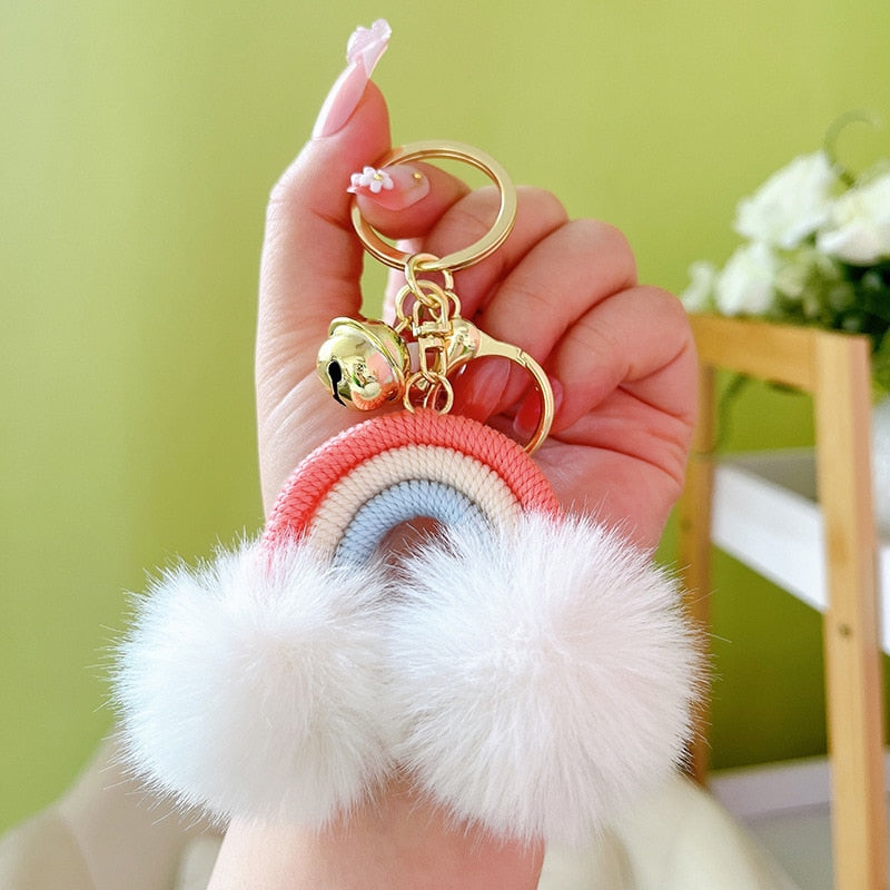 Kawaii Fluff Ball Rainbow Keychain