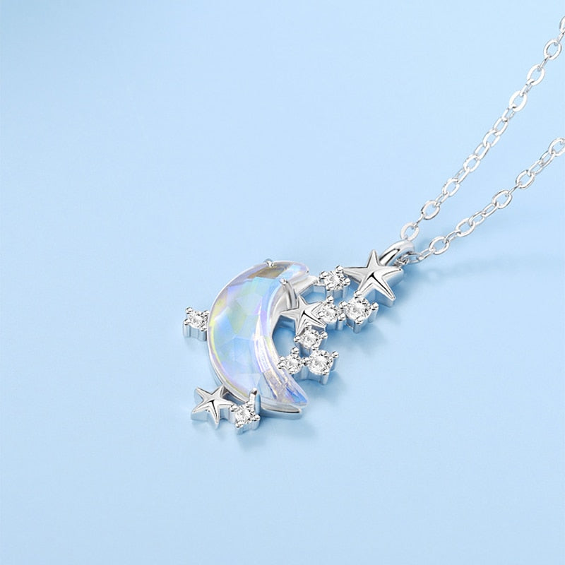 Kawaii Glazed Stone Moon Pendant Necklace