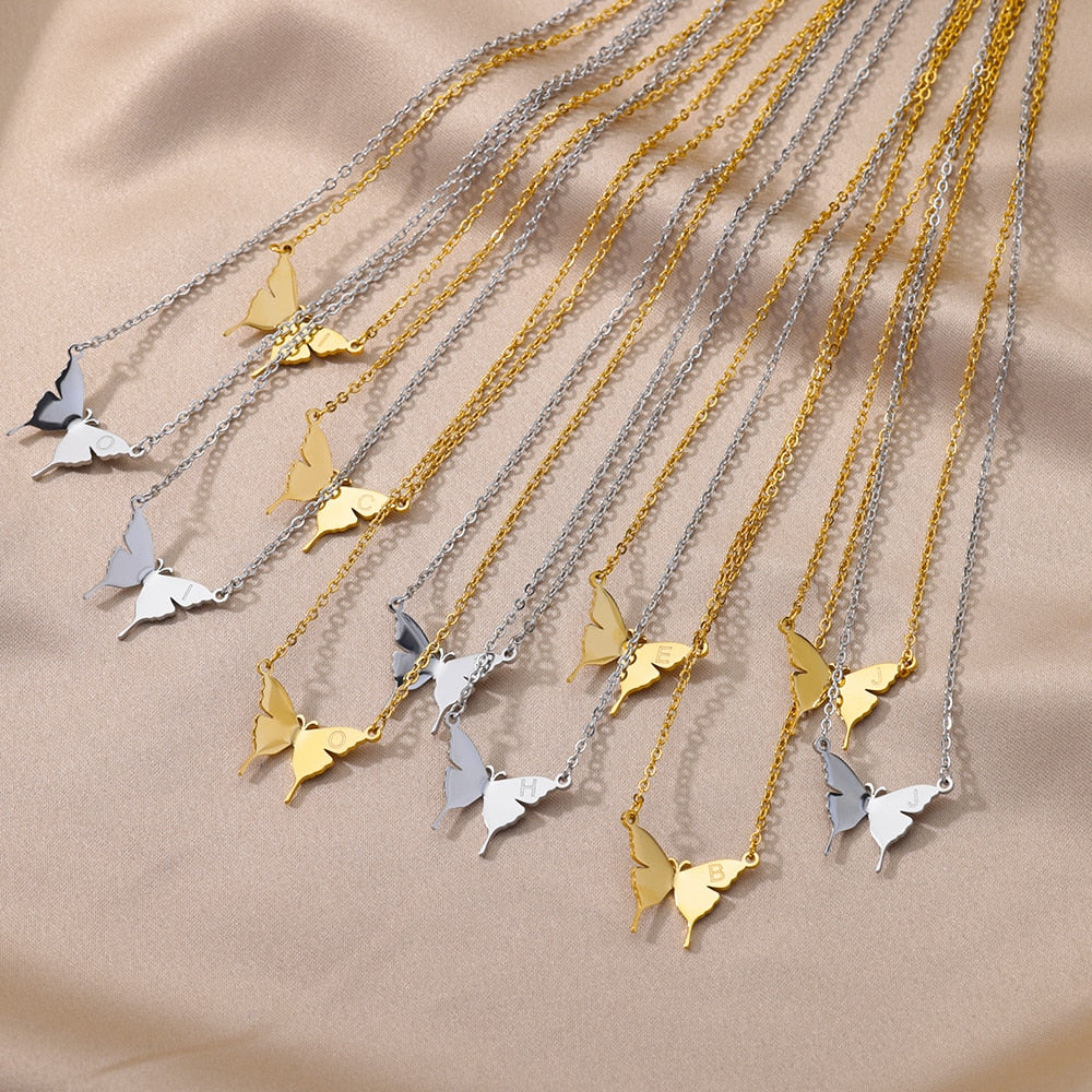 Butterfly Initial Letter Necklace by Kore Kawaii