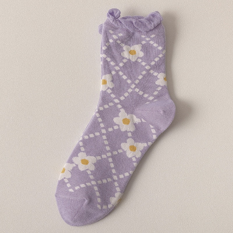 Kawaii Purple Floral Socks