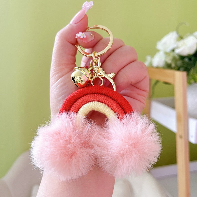 Kawaii Fluff Ball Rainbow Keychain