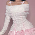 Coquette Off Shoulder Ribbon Sweater