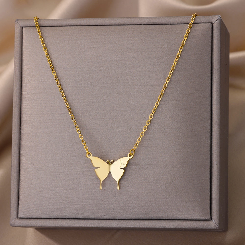 Butterfly Initial Letter Necklace by Kore Kawaii