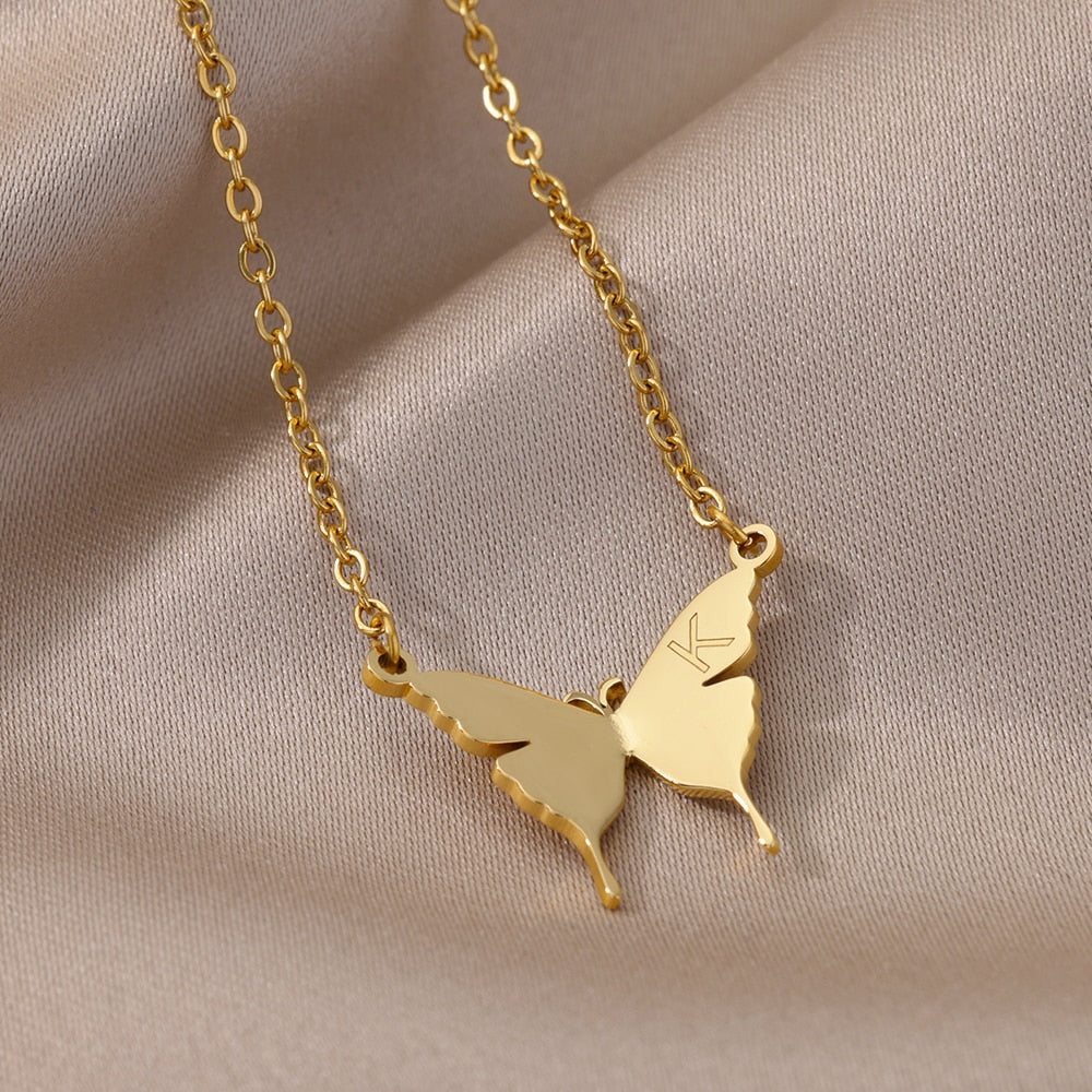 Butterfly Initial Letter Necklace by Kore Kawaii