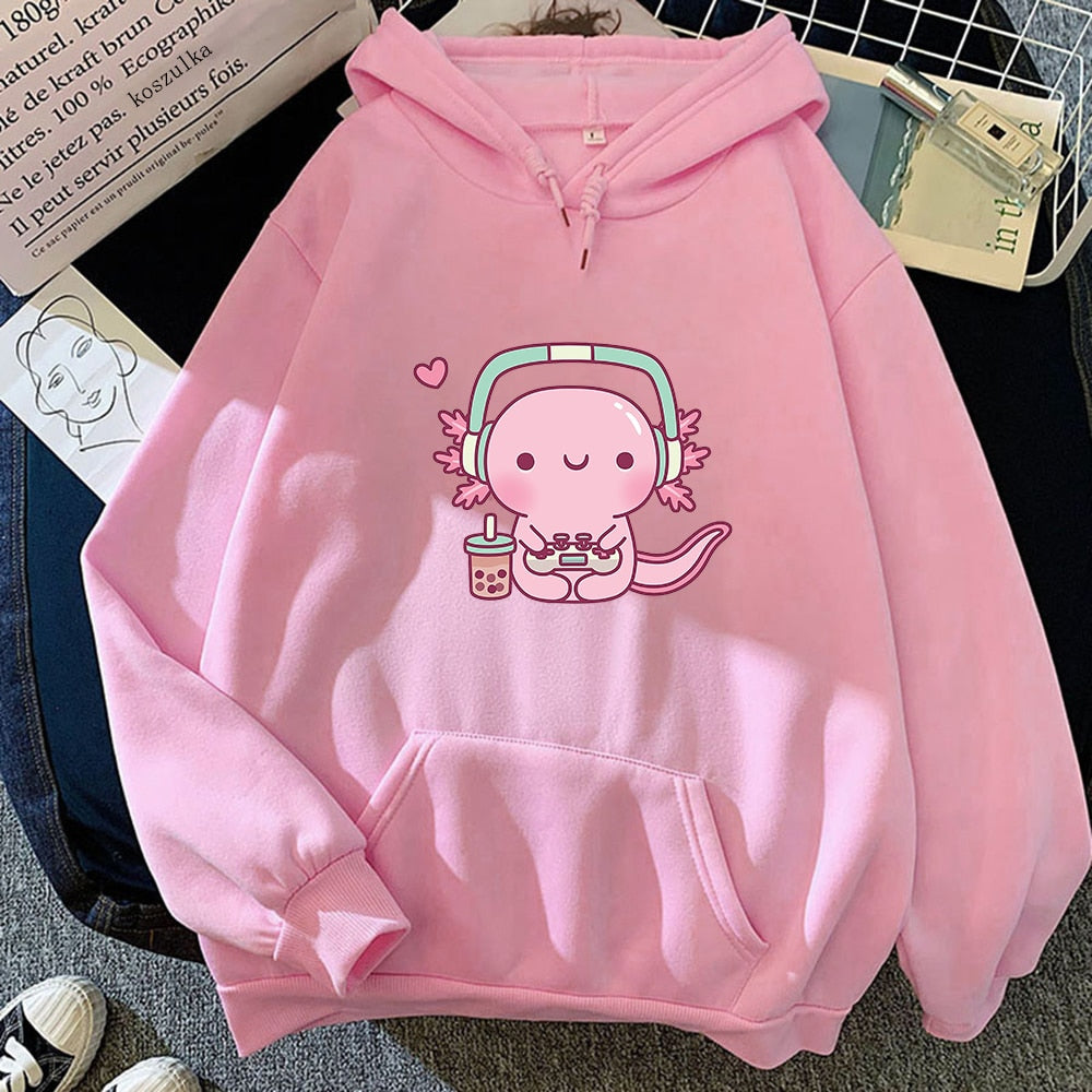 Kawaii Pink Axolotl Gamer Hoodie