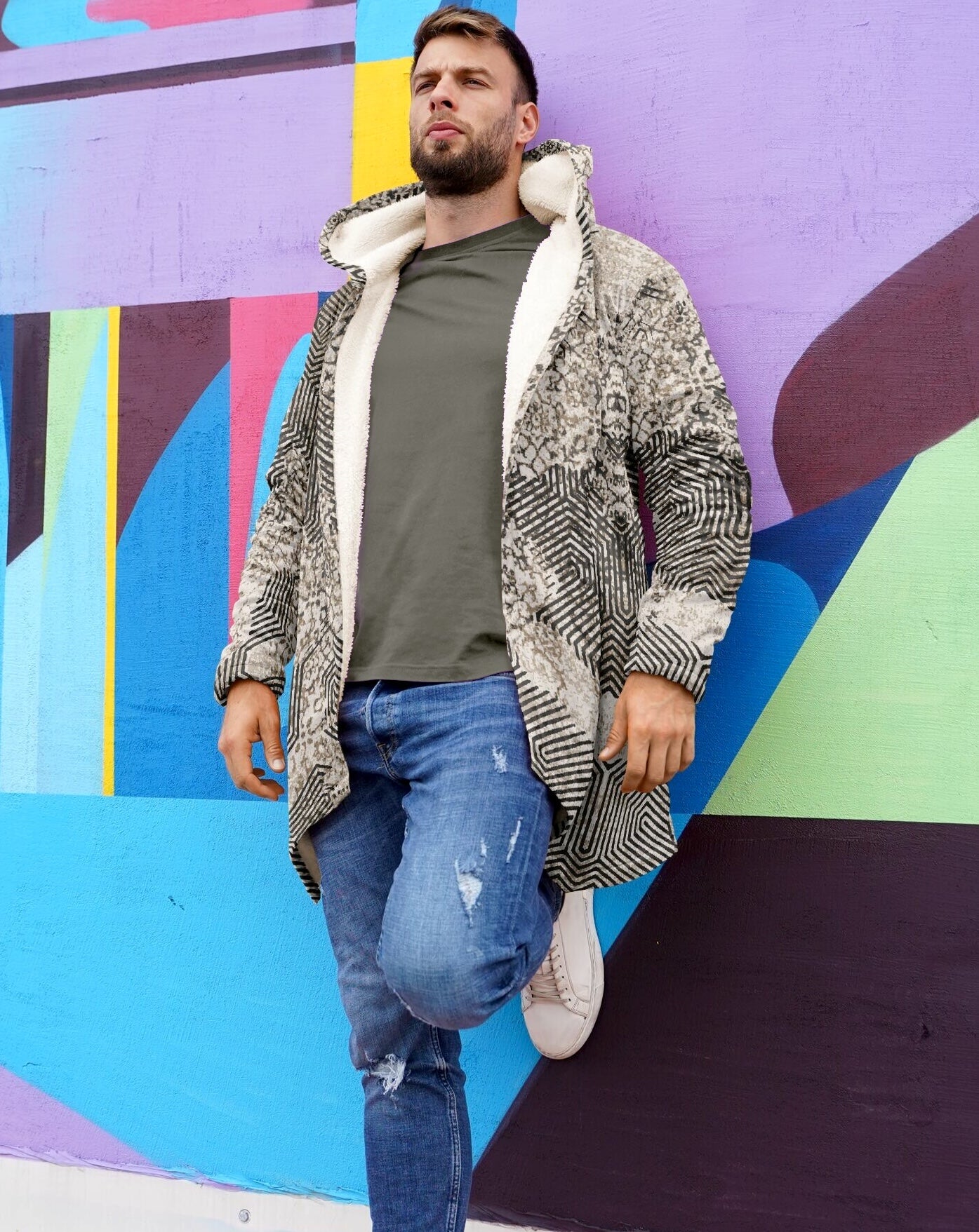 Past and Future Cuddle Cloak | Beige, Brown, Cream | Unisex Minky Sherpa Hooded Coat | Women and Mens Festival Coat | Mountain Fashion by Manifestie