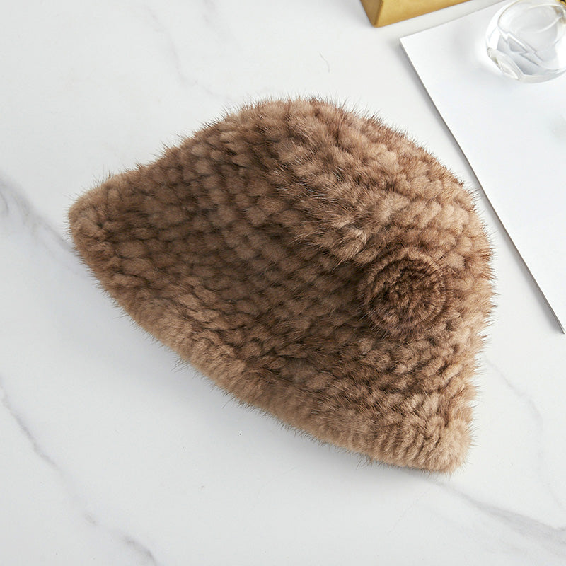 Mink Woven Fur Hat Women's Camellia Flower Bucket Hat by Firelady Fur