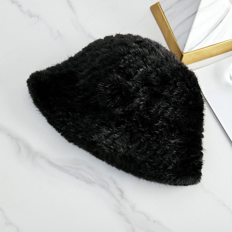 Mink Woven Fur Hat Women's Camellia Flower Bucket Hat by Firelady Fur