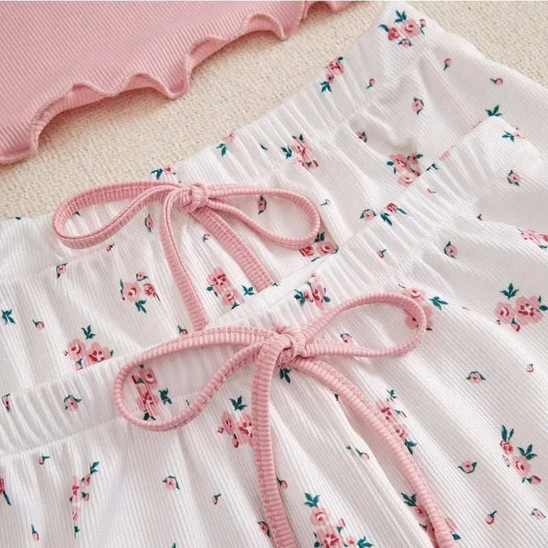Pink & White Floral Pajamas Set