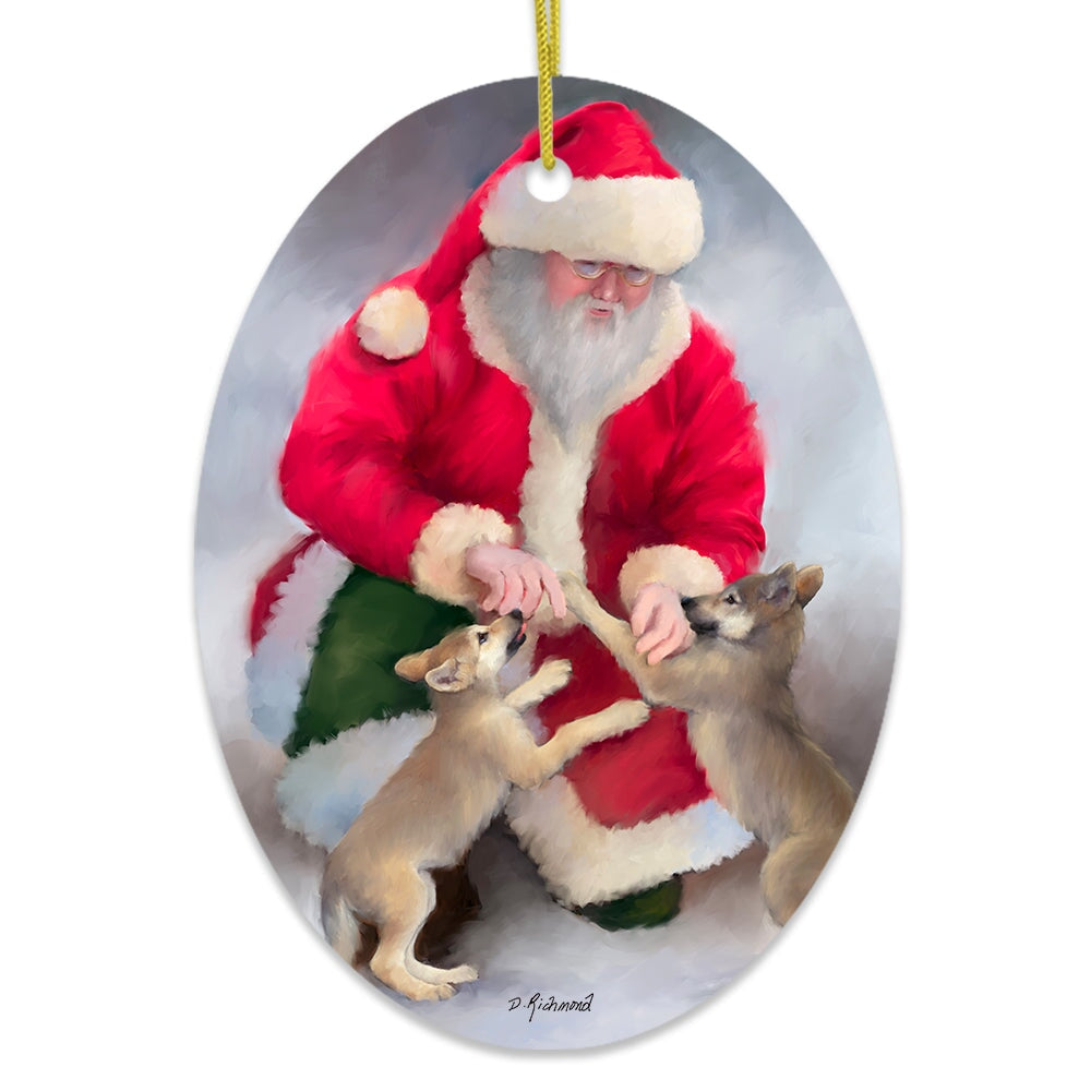 Santa's Wolf Pups Charming Winter Christmas Ornament Ceramic Ornament OrnamentallyYou 