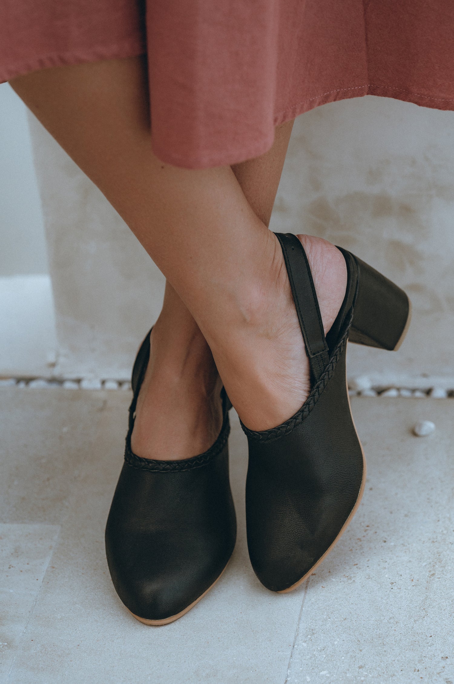 Savage Leather Slingback Heels by Bali Lane