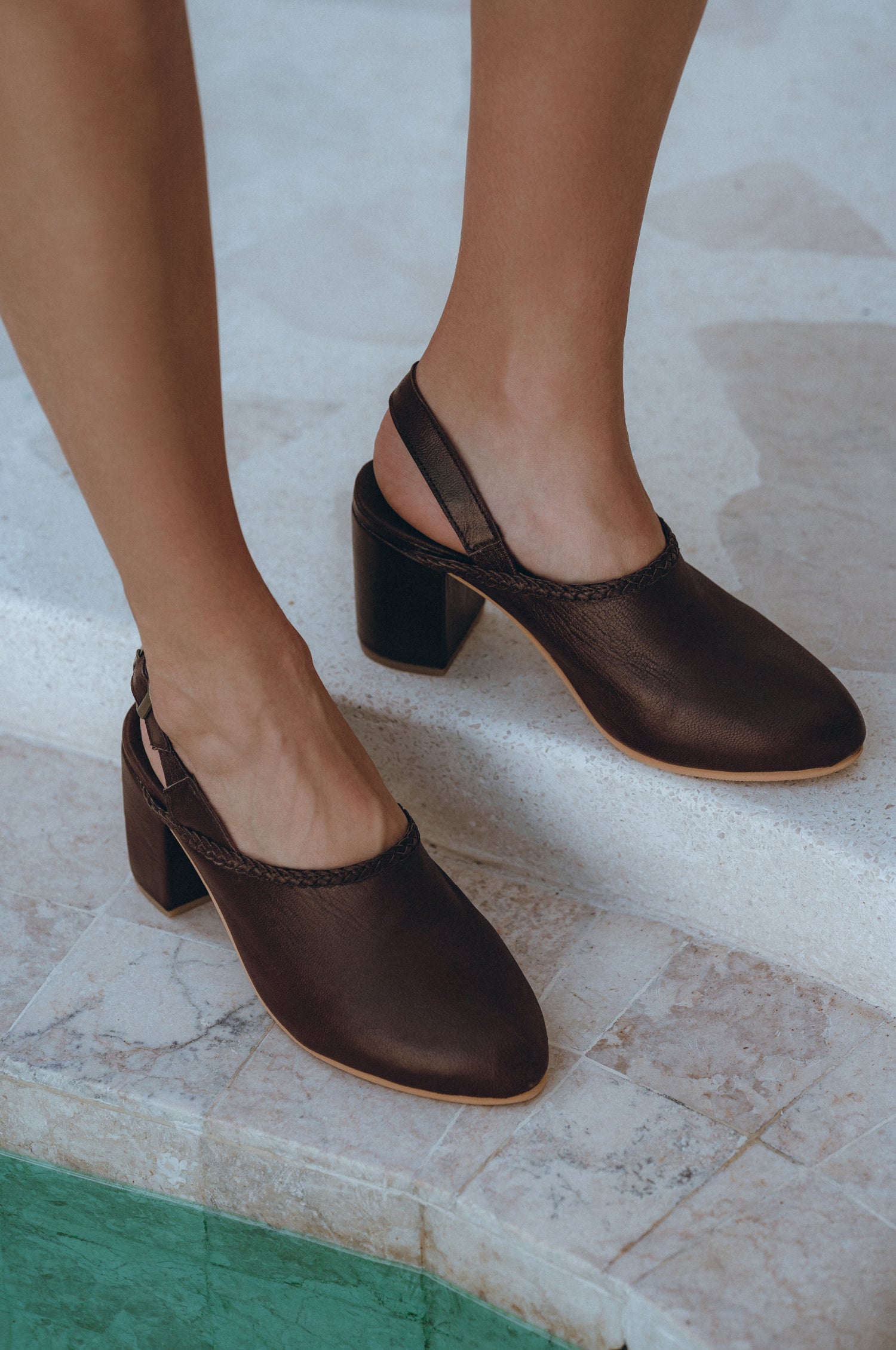 Savage Leather Slingback Heels by Bali Lane