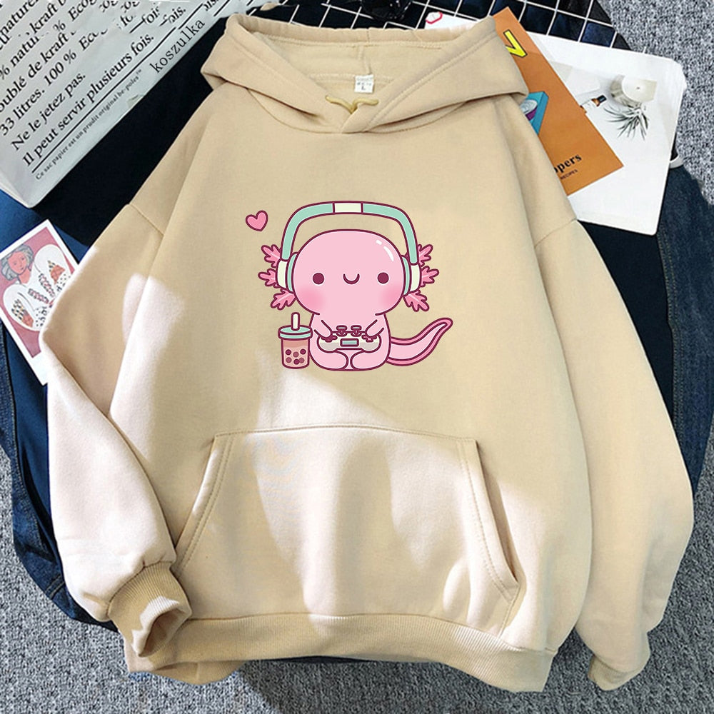 Kawaii Tan Axolotl Gamer Hoodie