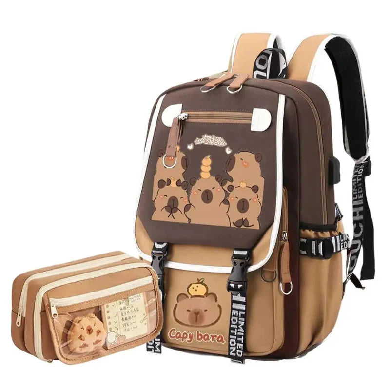 Cute Capybara Buddies Backpack With Pencil Case