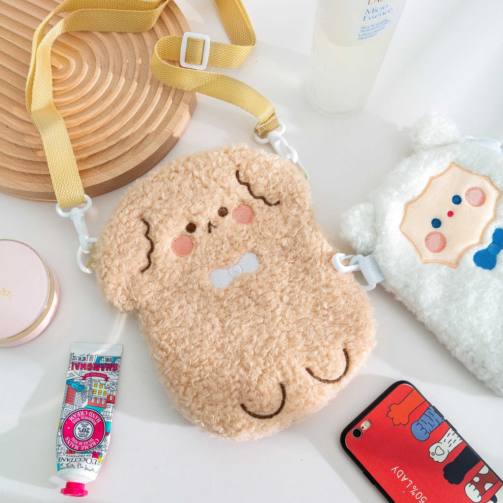 Cute Brown Puppy Fleece Crossbody Bag