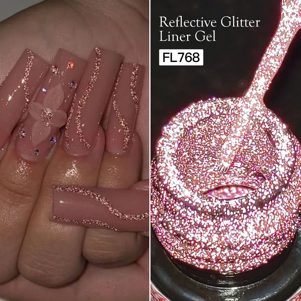FOUR LILY 5ml Reflective Glitter Liner Nail Gel Polish Gold Silver Red Sparkling Nail Supplies UV/LED Varnish Painting Gel