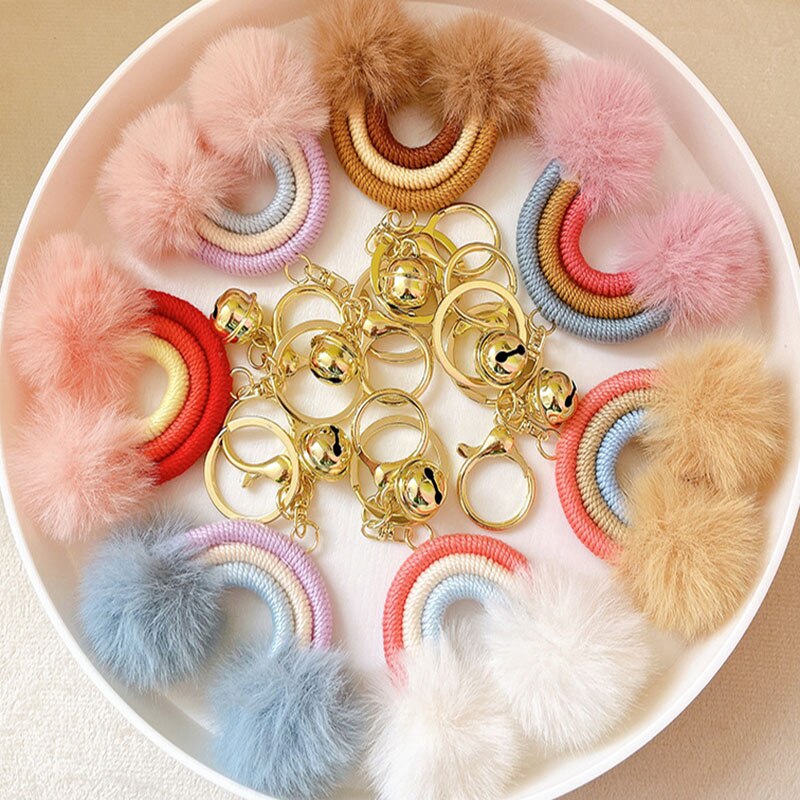 Kawaii Fluff Ball Rainbow Keychains
