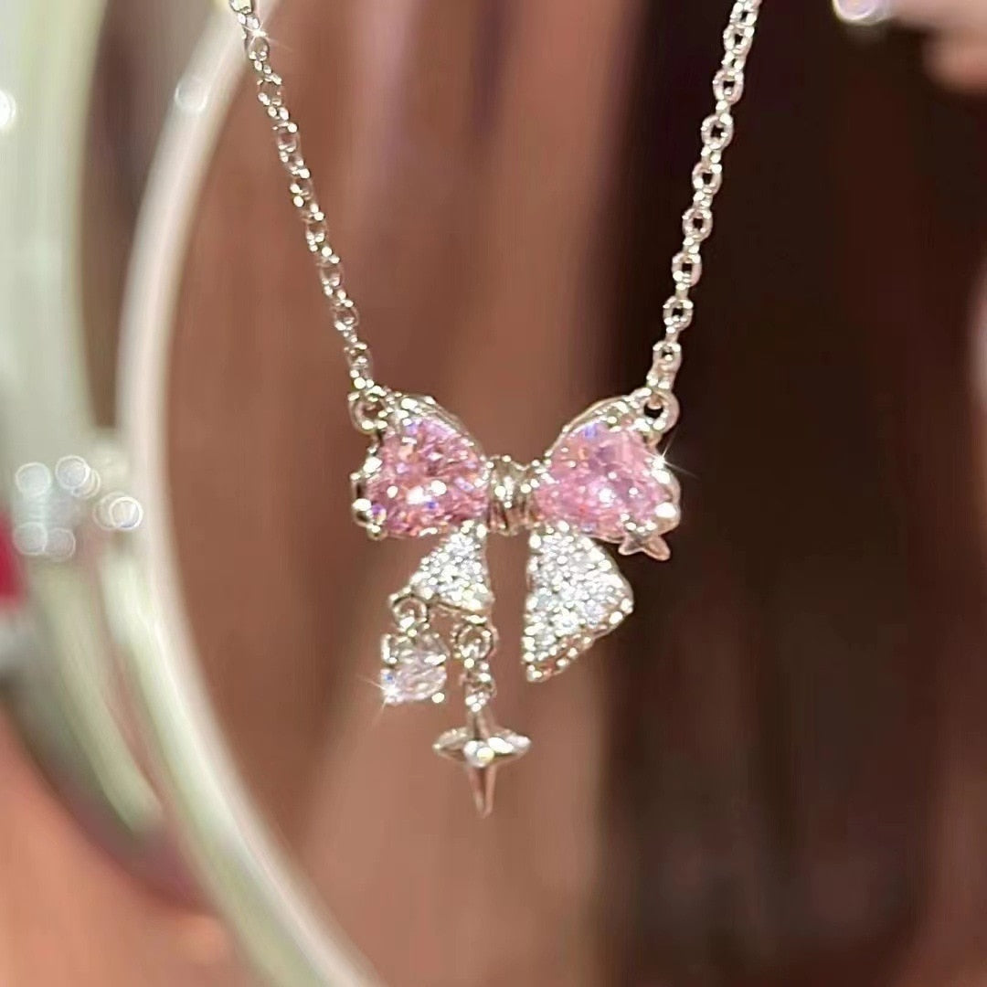 Kawaii Pink Bow Pendant Necklace