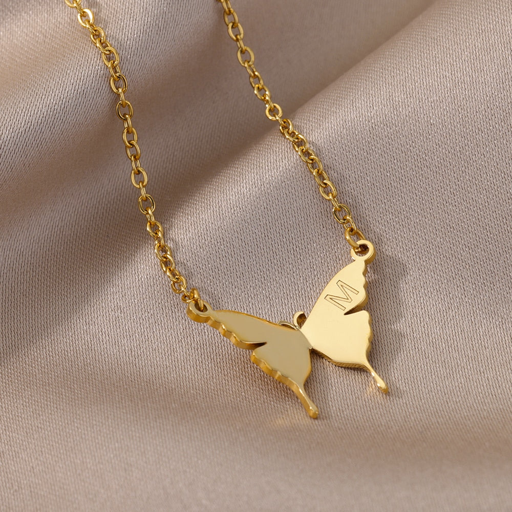 Butterfly Initial Letter Necklace by Kore Kawaii