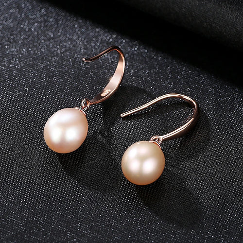 925 Sterling Silver Rose Gold Drop Earrings For Women Freshwater Pearl Earrings Wedding Jewelry White Pink Purple