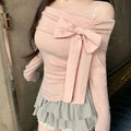 Sweet Bow Off-Shoulder Long Sleeve Shirt