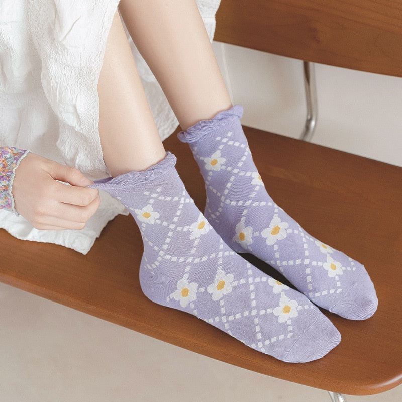 Kawaii Purple Floral Socks