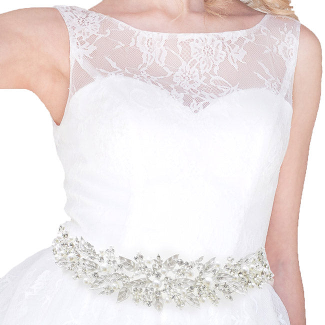 Pearl Rhinestone Bridal Wedding Sash Ribbon Belt Hair Tie by Madeline Love