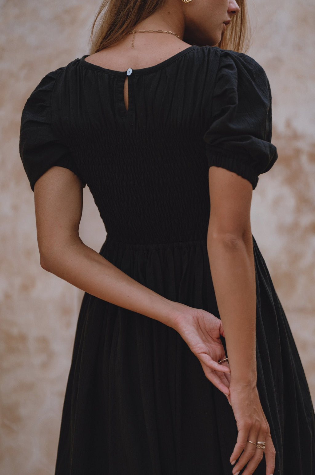 Sophie Smocked Linen Midi Dress by Bali Lane