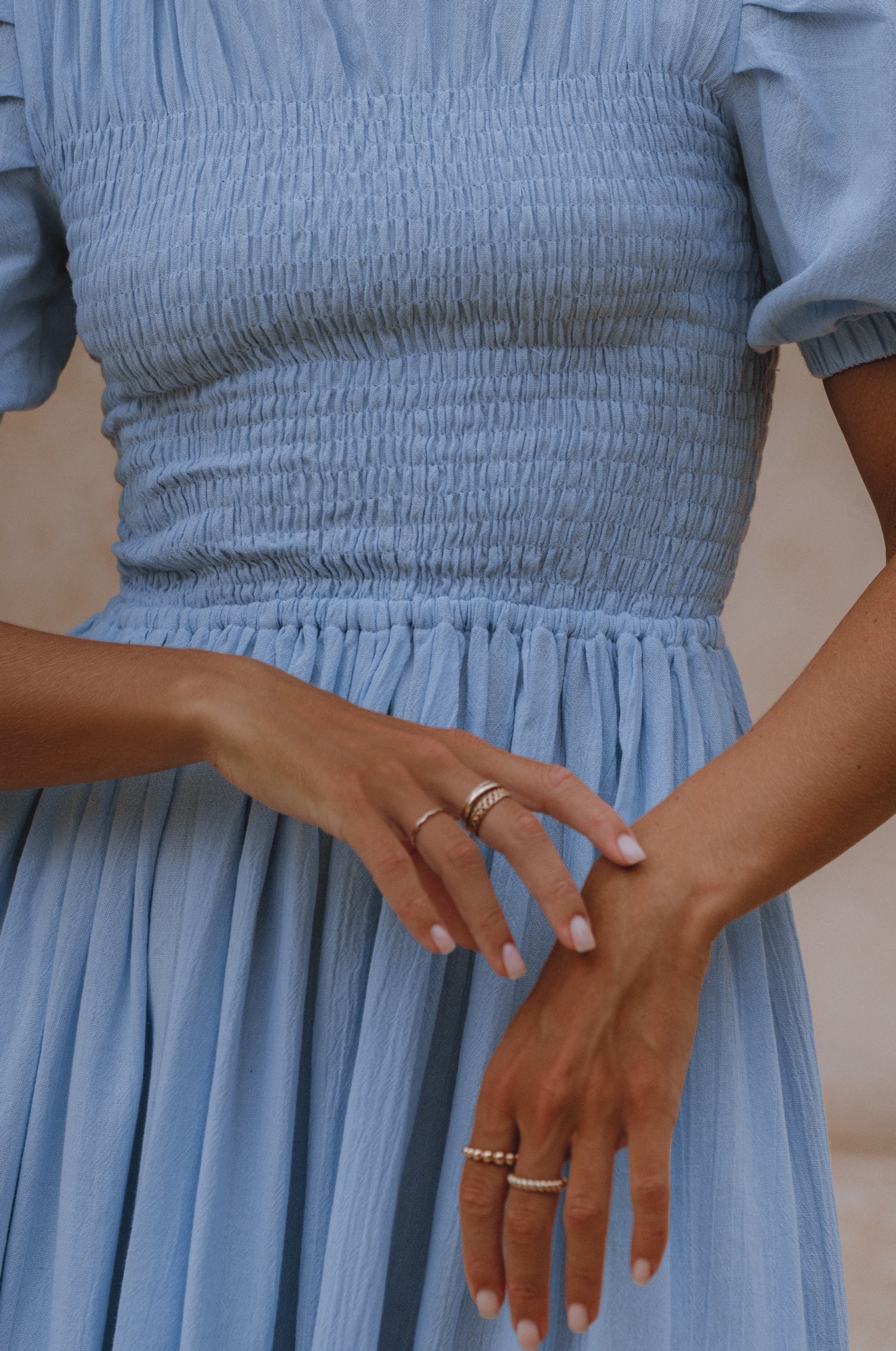 Sophie Smocked Linen Midi Dress by Bali Lane
