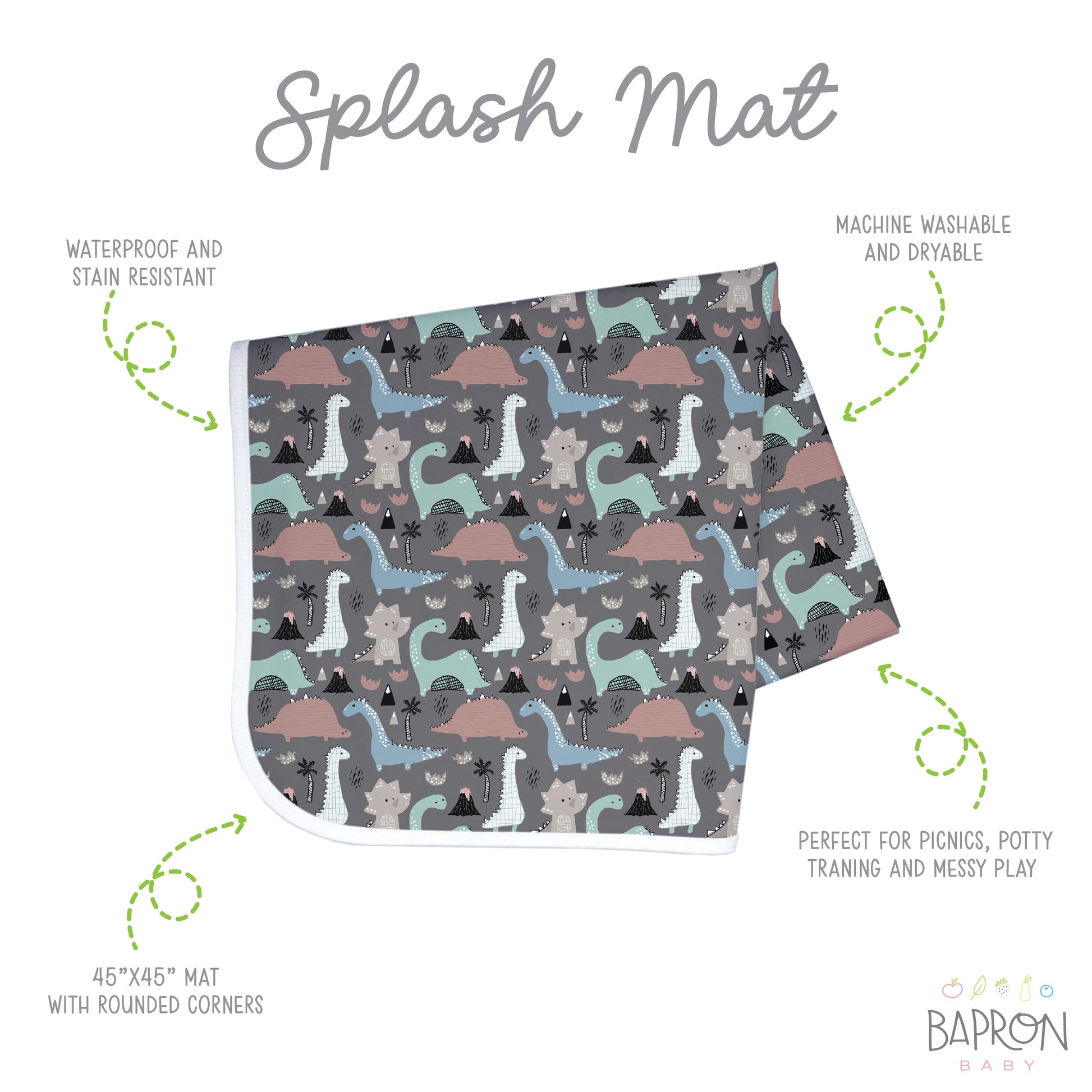 Dinosaur Drawing Splash Mat - A Waterproof Catch-All for Highchair Spills and More! by BapronBaby