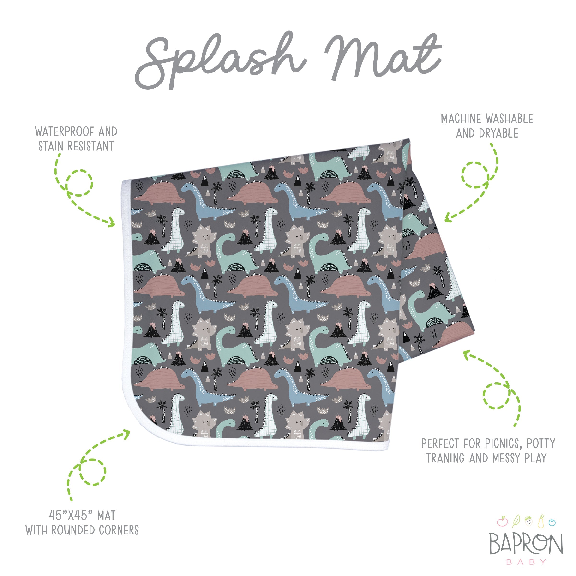 Dinosaur Drawing Splash Mat - A Waterproof Catch-All for Highchair Spills and More! by BapronBaby