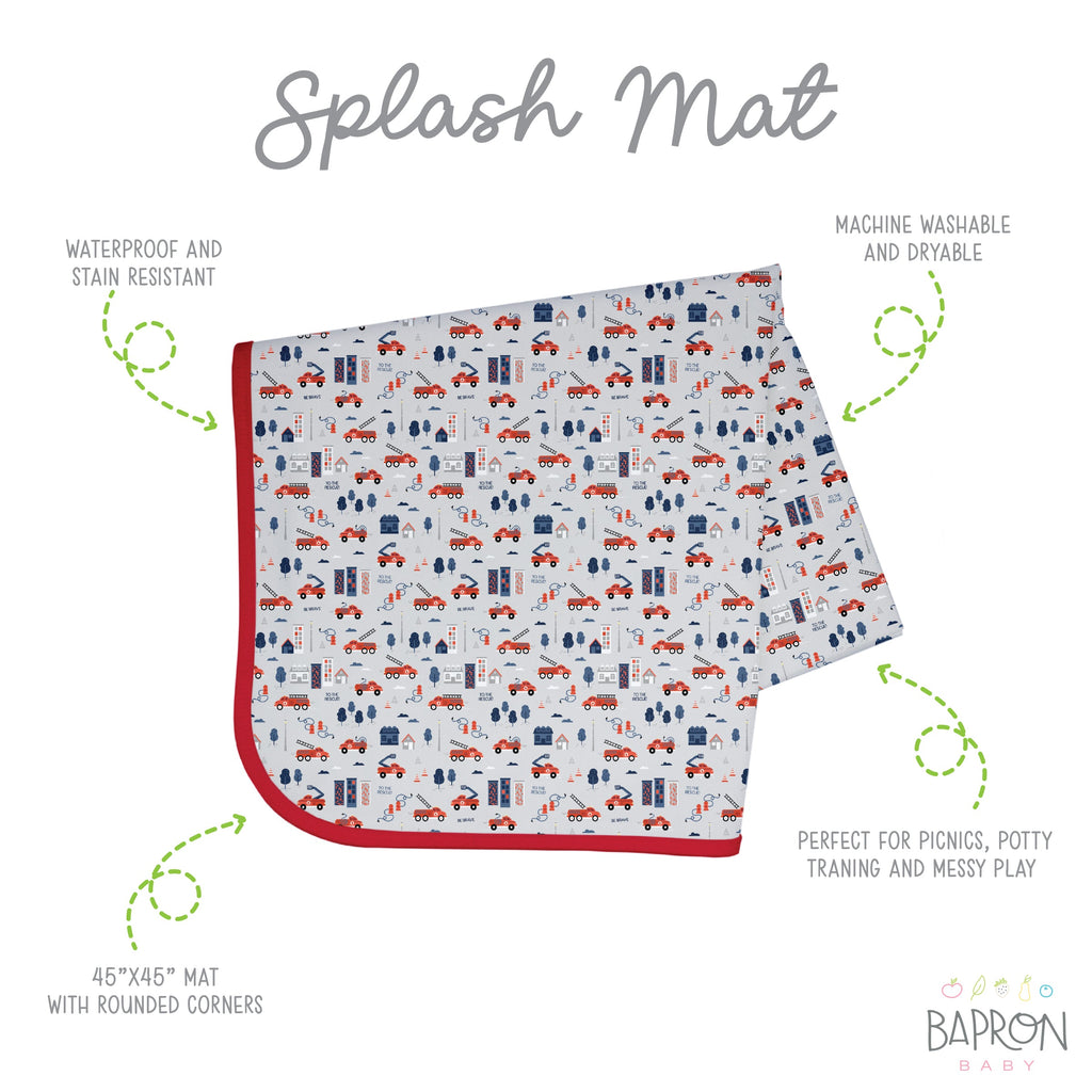 Be Brave - Firefighter Splash Mat - A Waterproof Catch-All for Highchair Spills and More! by BapronBaby