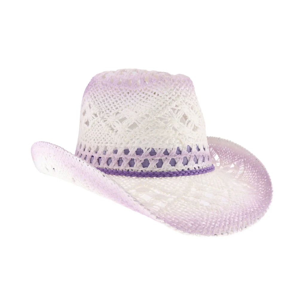 ombre open weave cowboy hat by C.C in white and lavender with curved brim
