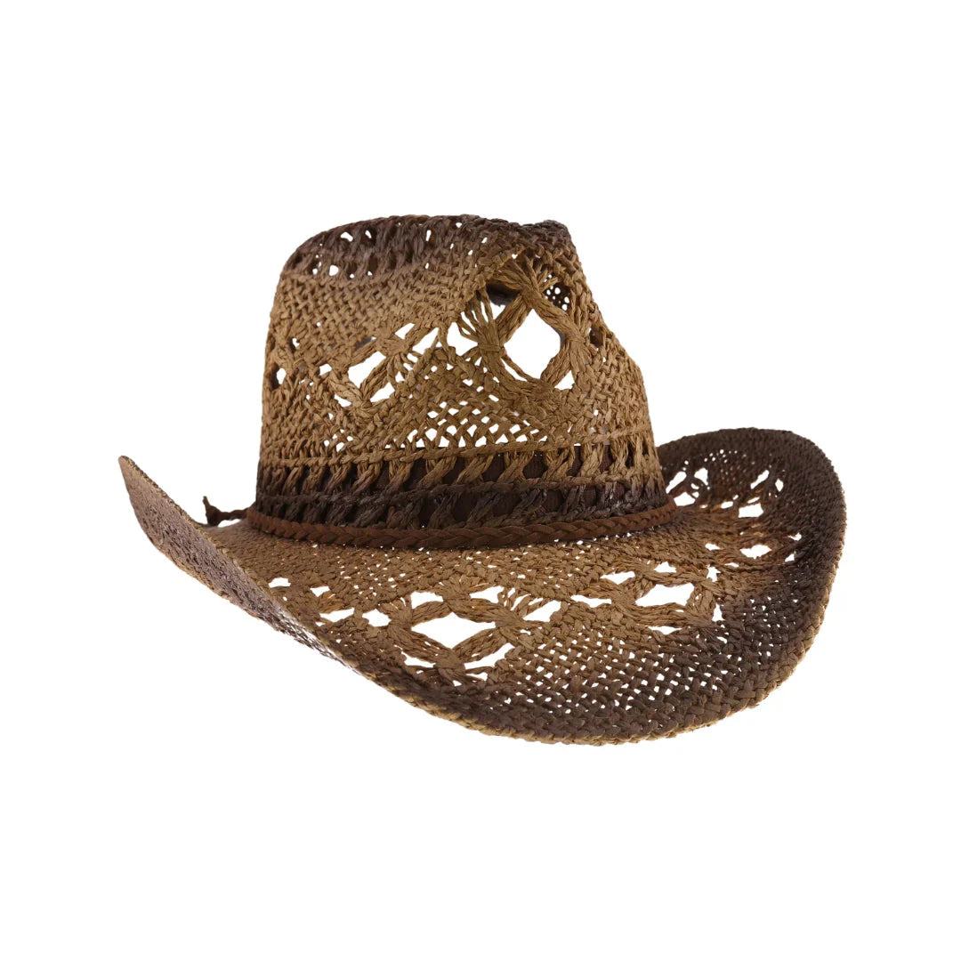 ombre open weave cowboy hat by C.C in brown and tan with curved brim