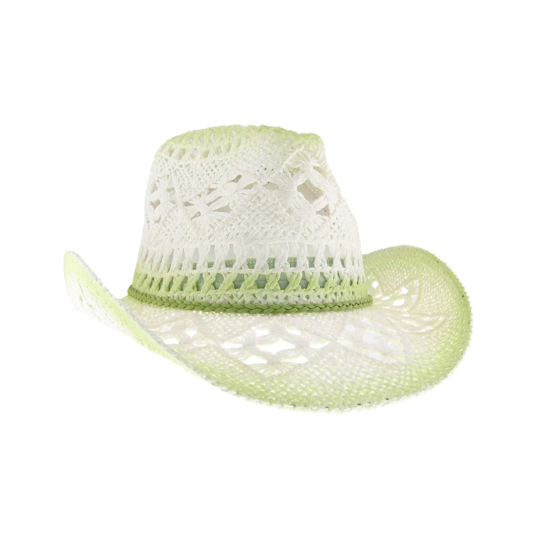 ombre open weave cowboy hat by C.C in white and green with curved brim