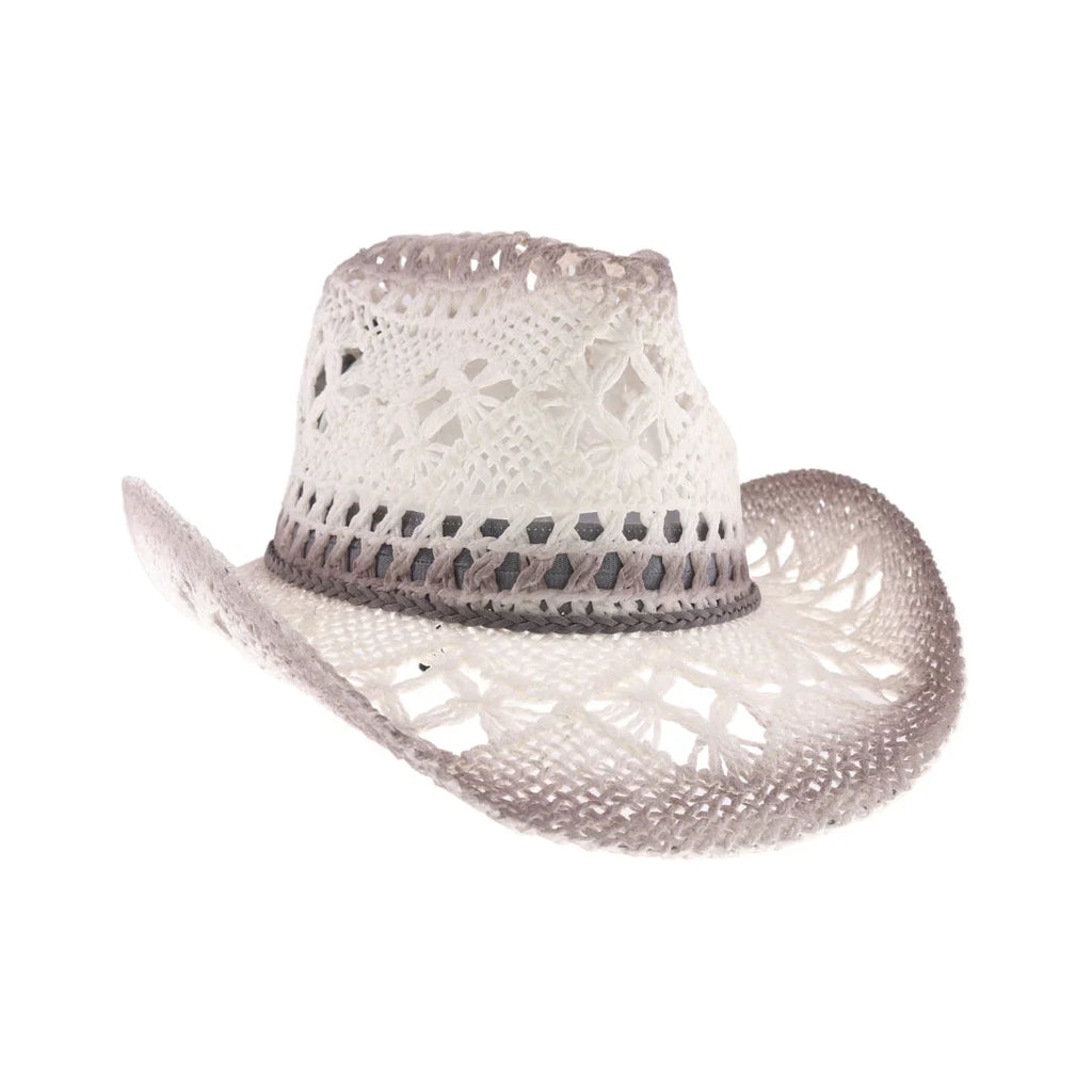 ombre open weave cowboy hat by C.C in white and gray with curved brim