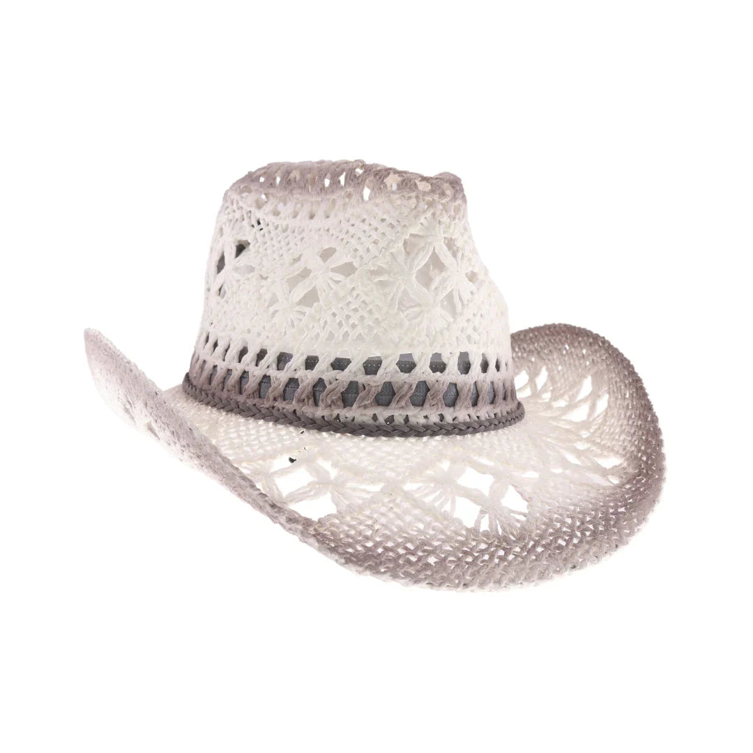 ombre open weave cowboy hat by C.C in white and gray with curved brim