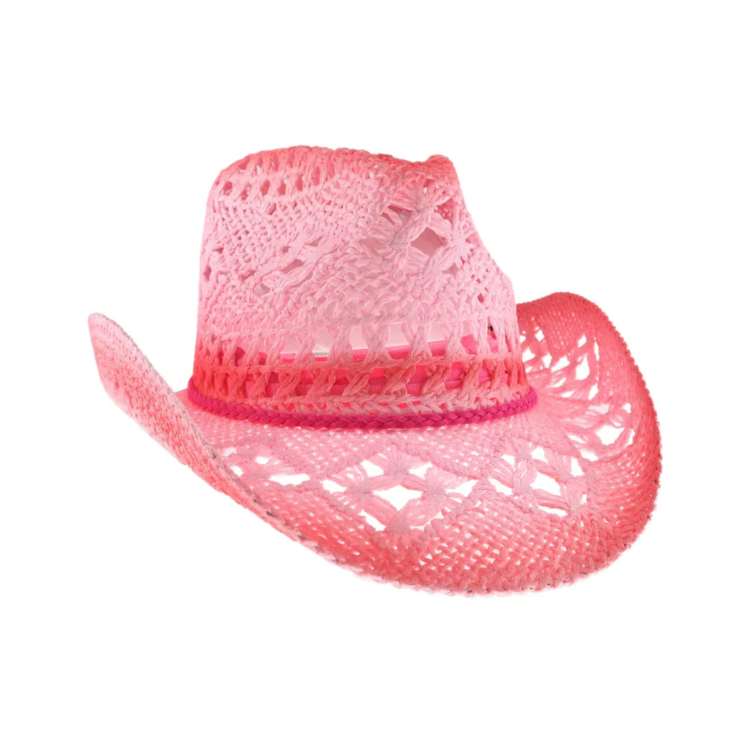 ombre open weave cowboy hat by C.C in hot pink with curved brim