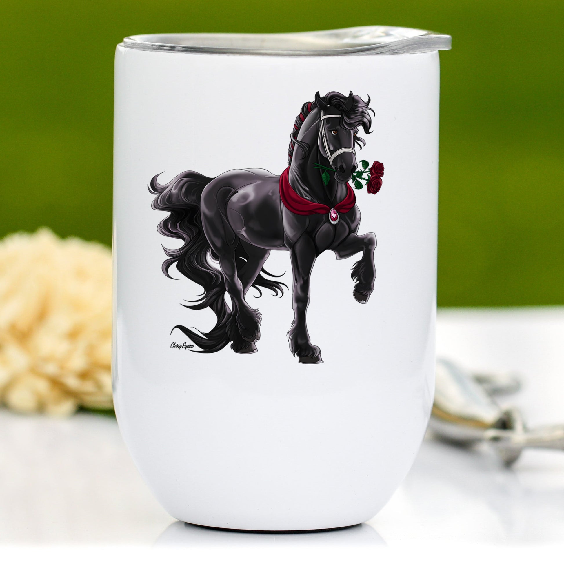 Valentine Love Friesian Horse Wine Tumbler by Classy Equine