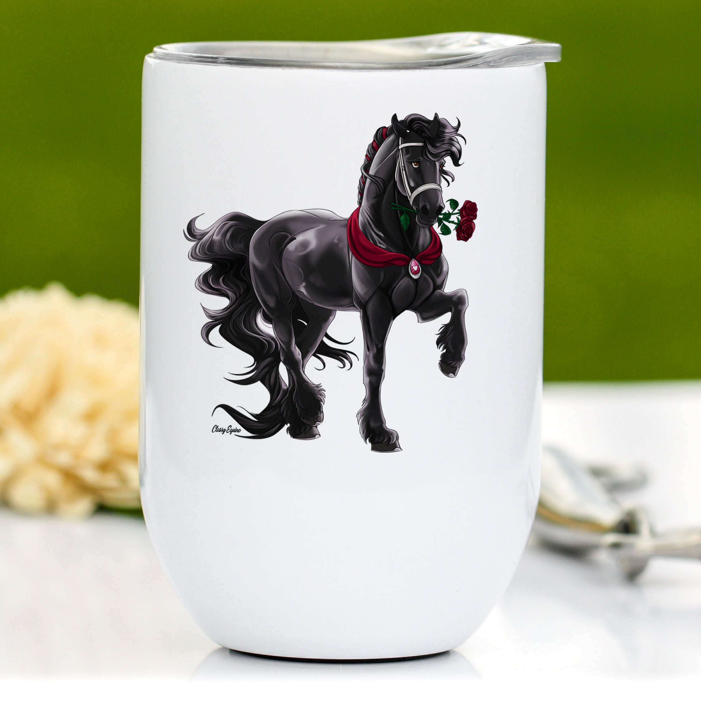 Valentine Love Friesian Horse Wine Tumbler by Classy Equine