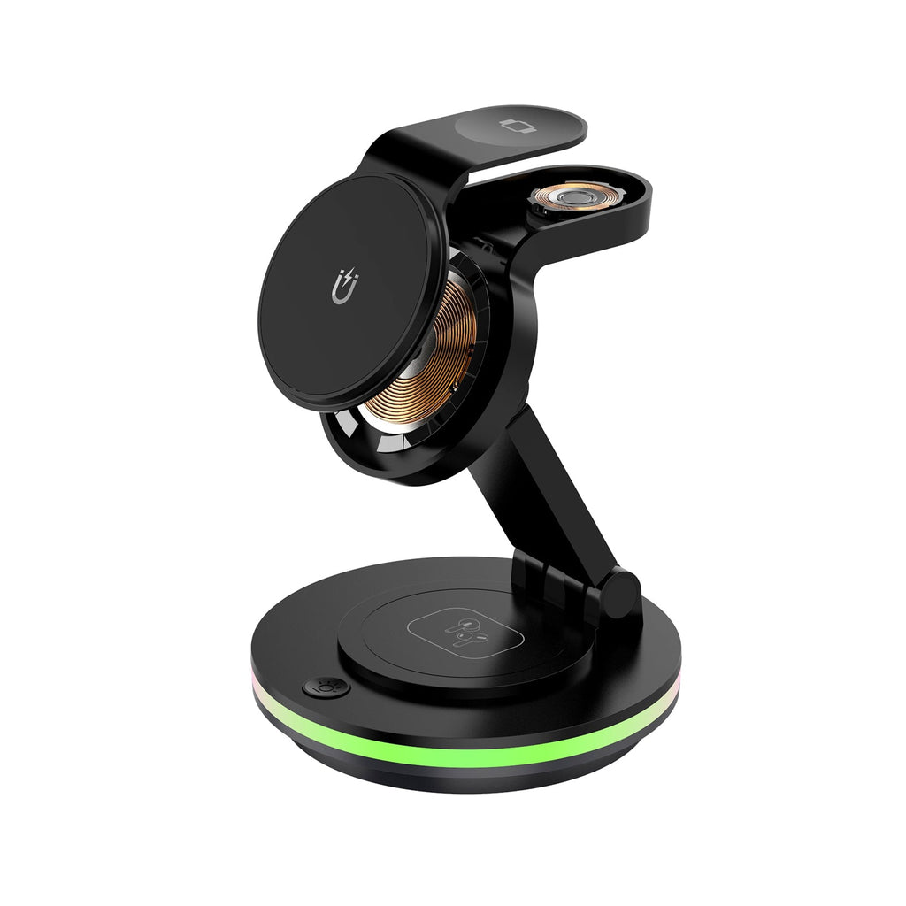 Foldable 4-in-1 Magnetic Wireless Charging Station with 7-Color Night Light for iPhone, Apple Watch & AirPods by Infinite Basics